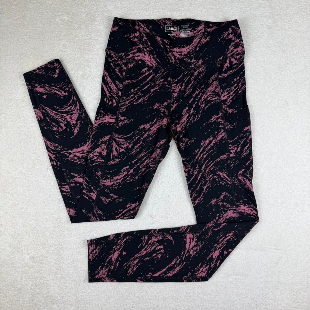 L.L. Bean Boundless Performance Leggings‎ Pink Black Marble Print XS Pockets